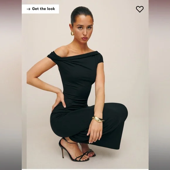 Reformation Black Off-Shoulder Midi Dress - Picture 3 of 12